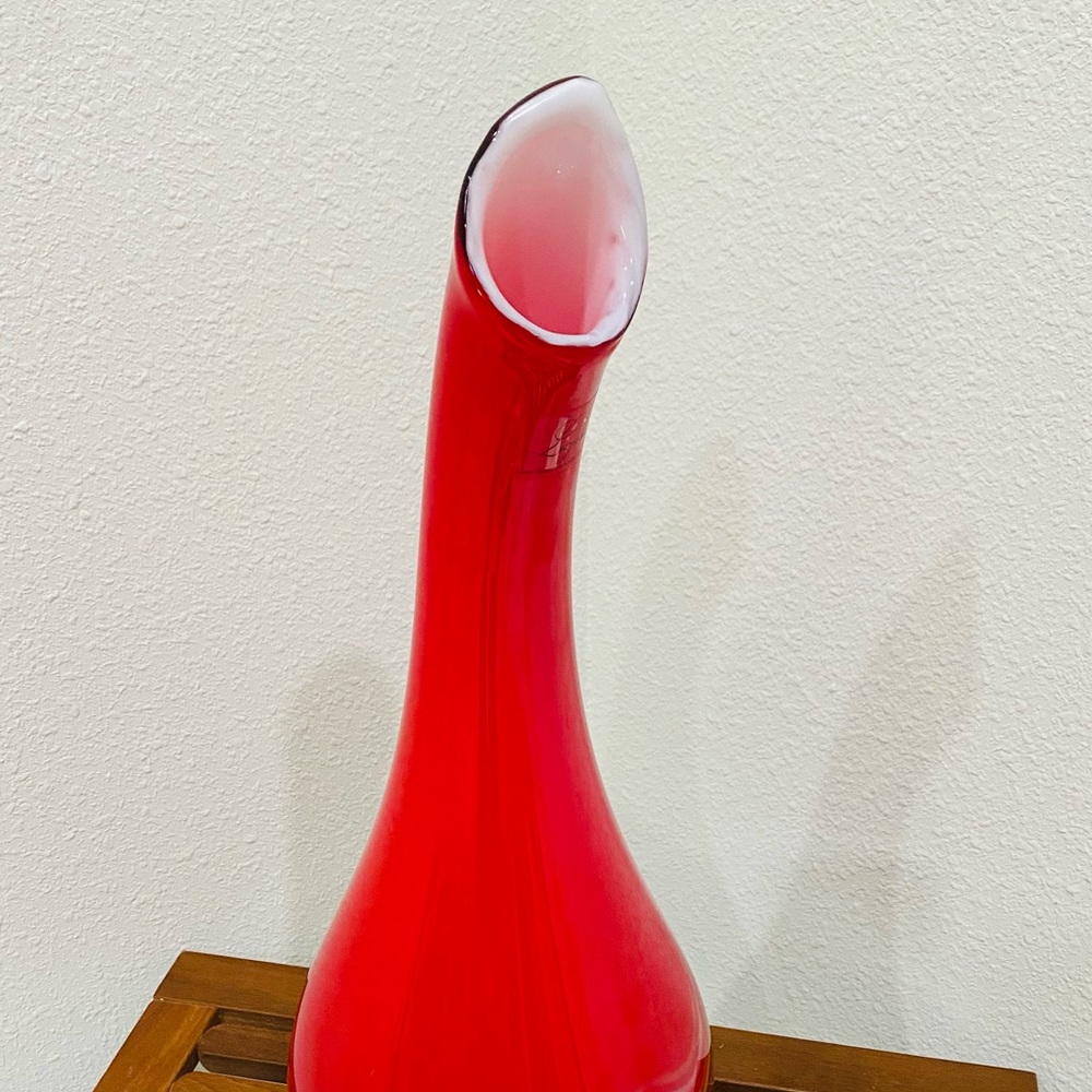 Vintage Murano Red Yellow & Green Art Glass Bottle Vase. Lizarri Glass Signature - Picture 10 of 11